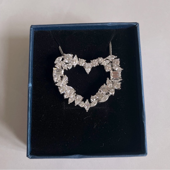 TOVA // diamonique mixed cut heart pendant chain .925 Sterling silver Necklace - Picture 5 of 11